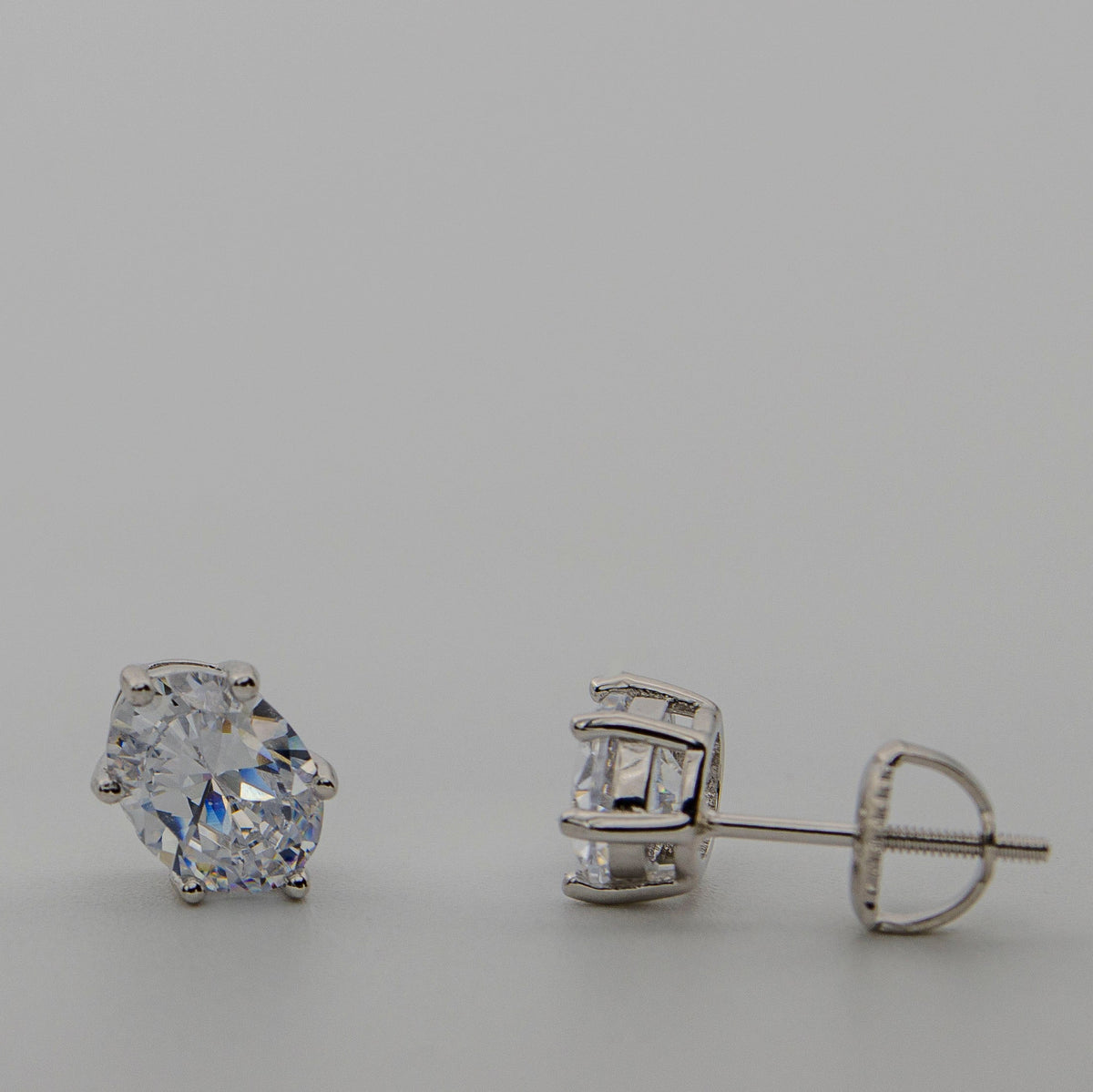 LUNA | 925 Ayar Gümüş Oval Kesim (Oval Cut) Tektaş Küpe (Stud)