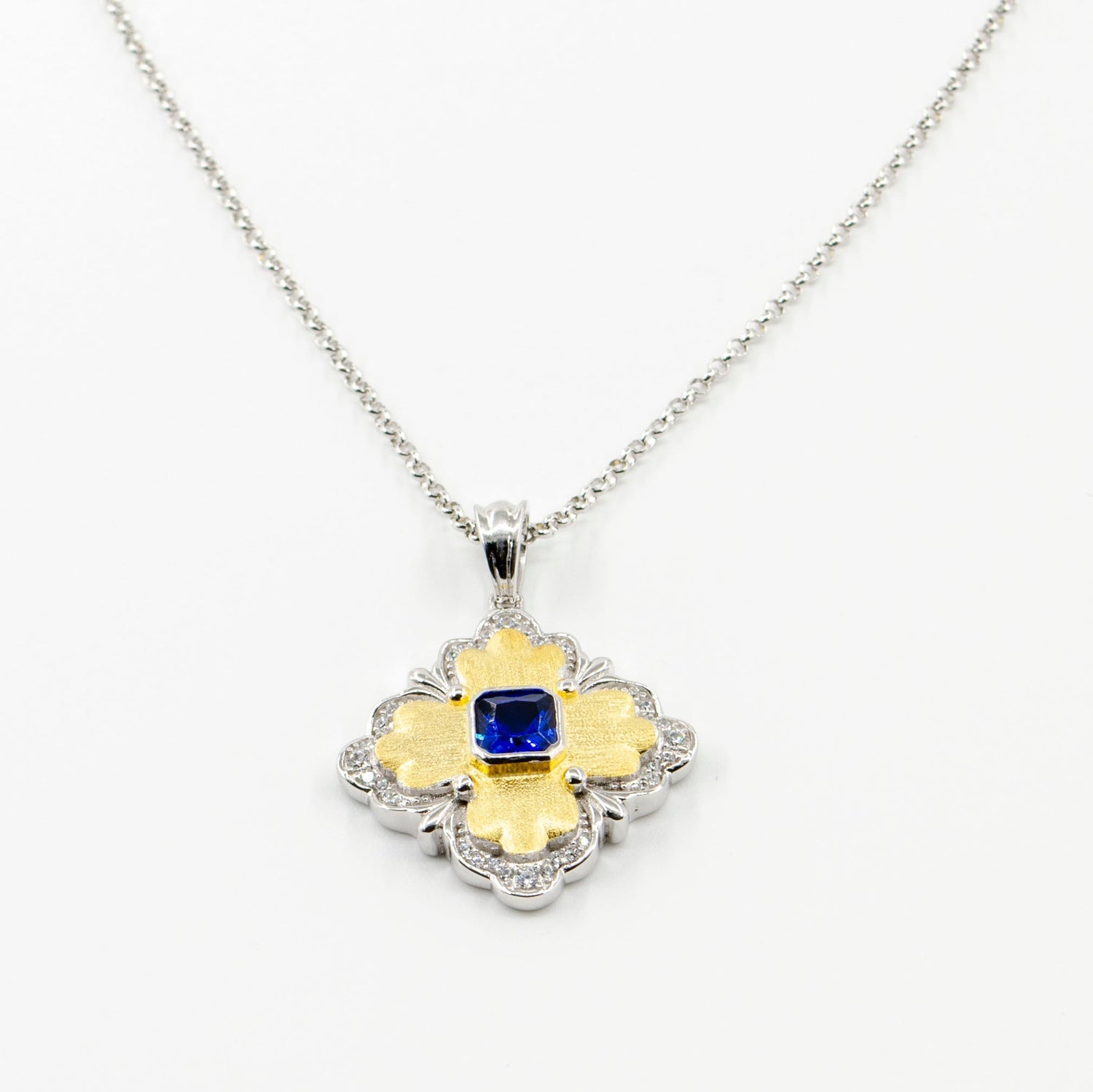 COBALT | 925 Ayar Gümüş Mavi Taşlı ve Geometrik Çerçeveli Set (Kolye ve Küpe)