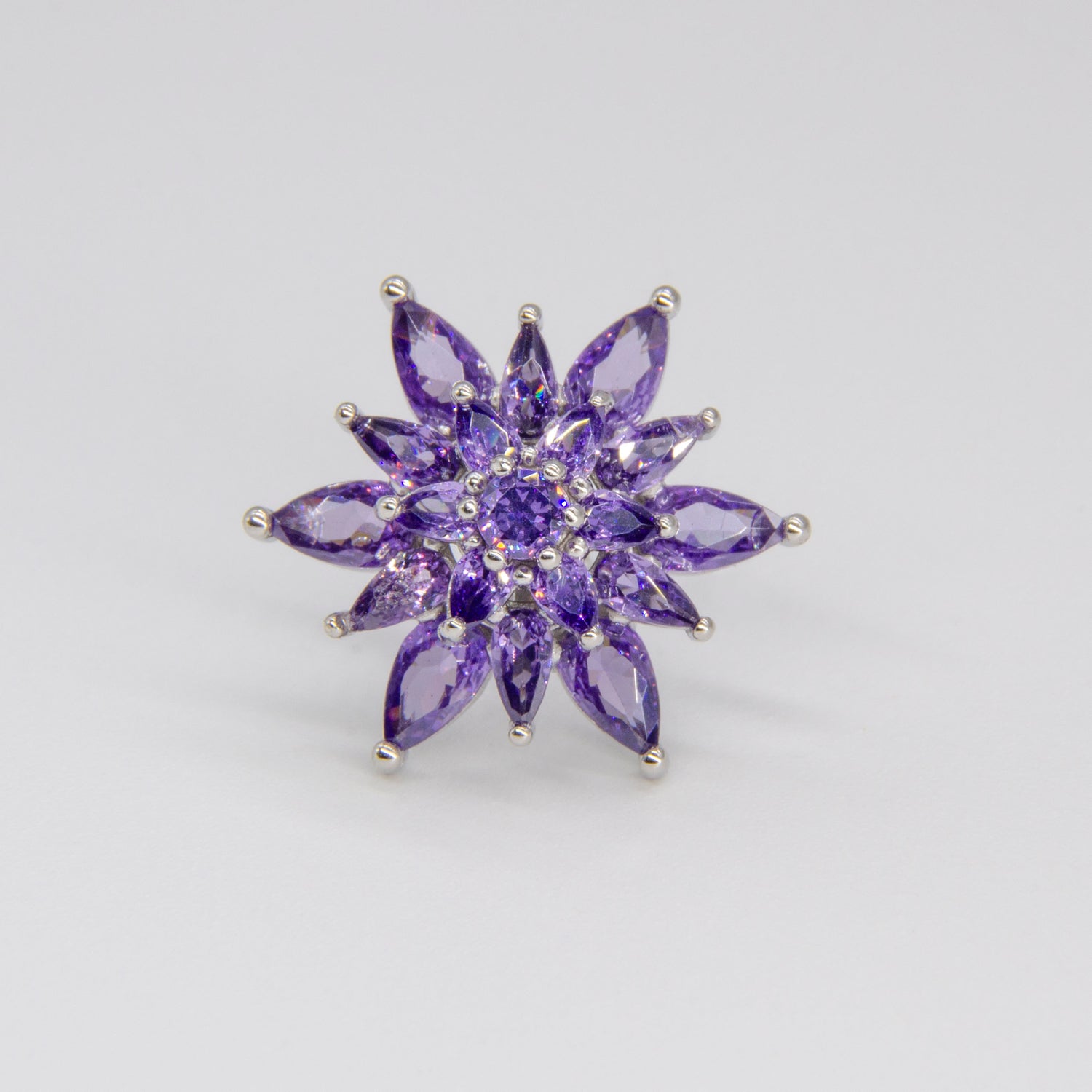 LOTHEA VIOLET MINI | 925 Ayar Gümüş Mor Taşlı Lotus Çiçek Formlu Küpe