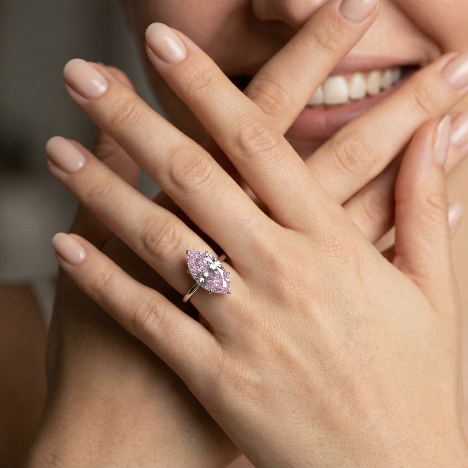 PETAL | 925 Ayar Gümüş Pembe Markiz Kesim (Marquise) Tektaş Yüzük